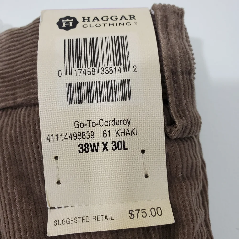 Haggar Work to Weekend Classic Fit Brown Corduroy Pants, Size 38 X 30. N…
